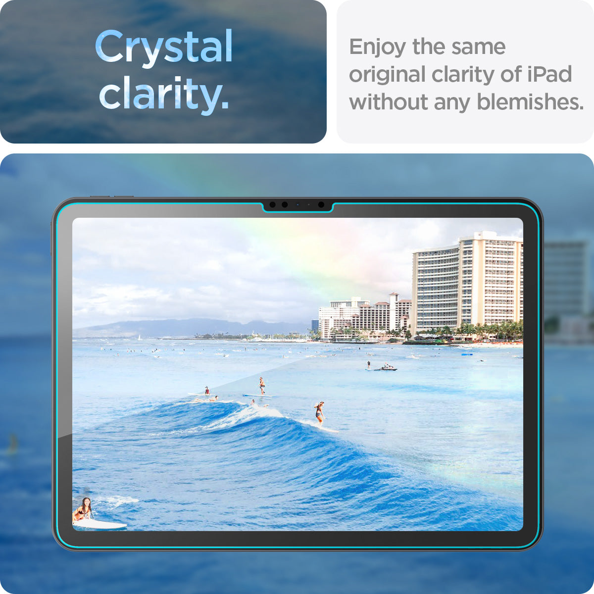 AGL07798 - iPad Air 10.9-inch GLAS.tR EZ FIT in Clear showing the crystal clarity. Enjoy the same original clarity of iPad without any blemishes