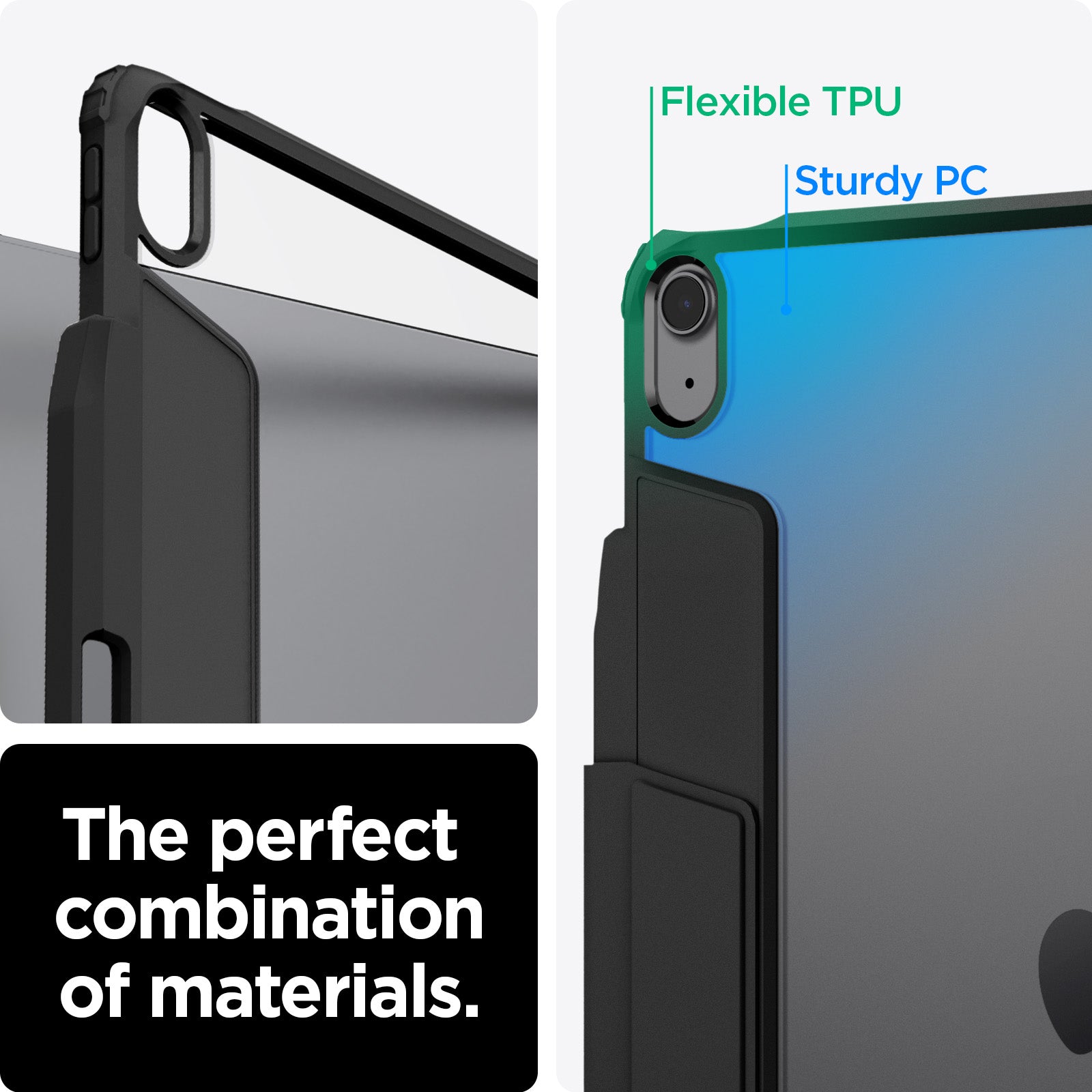 ACS07678 - iPad Air 12.9-inch Case Air Skin Pro in Black showing the perfect combination of materials, Flexible TPU and Sturdy PC