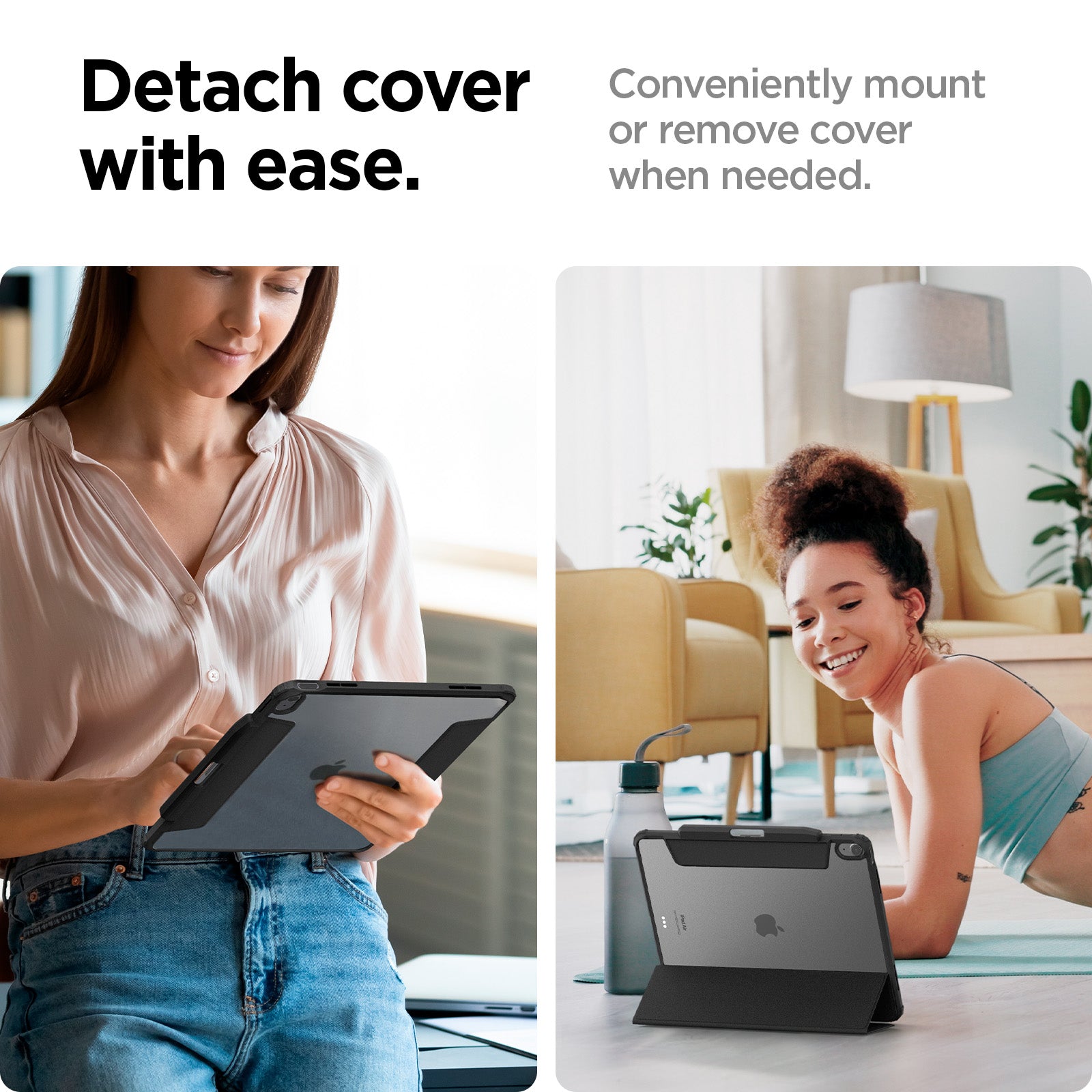ACS07678 - iPad Air 12.9-inch Case Air Skin Pro in Black showing the detach cover with ease. conveniently mount or remove cover when needed
