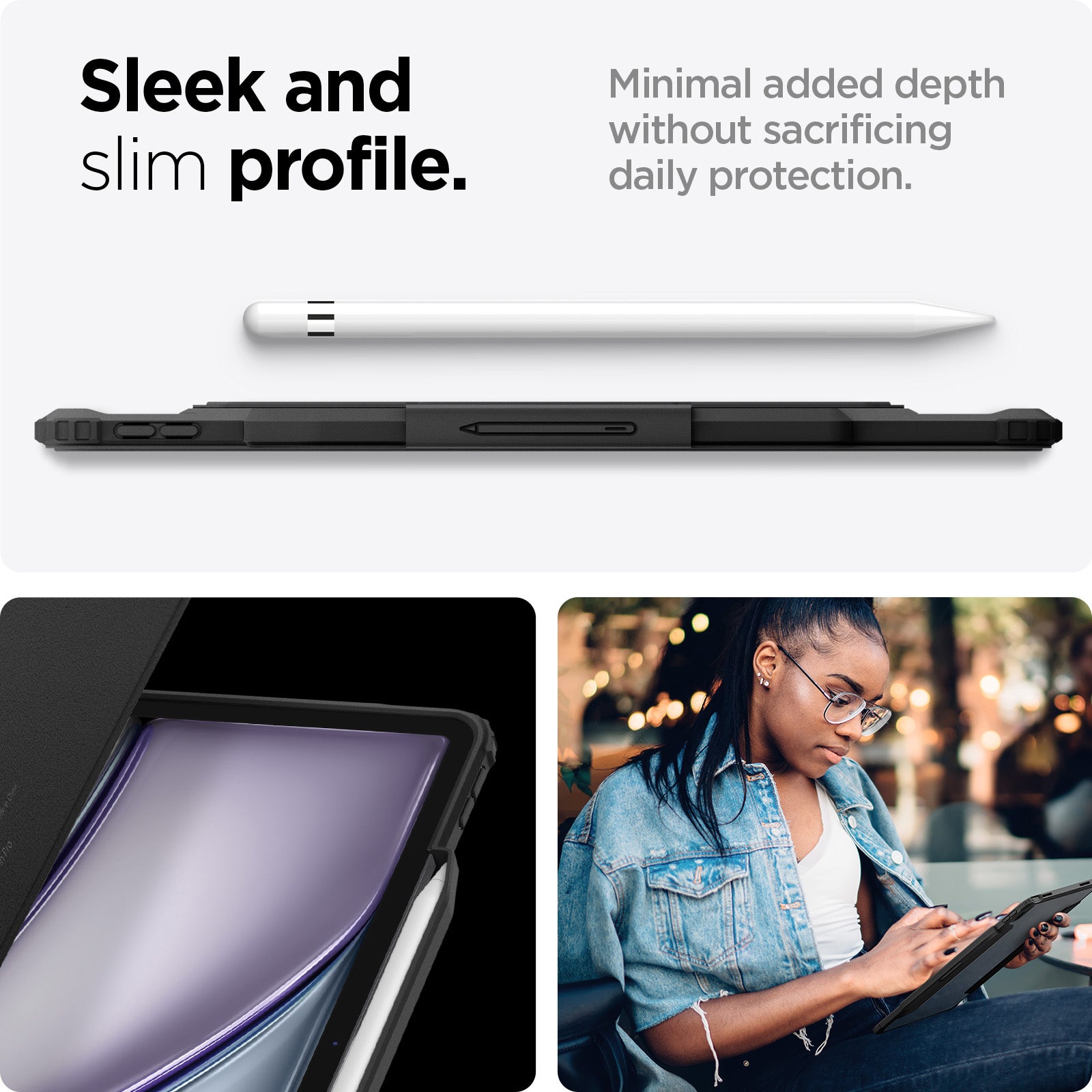 ACS07678 - iPad Air 12.9-inch Case Air Skin Pro in Black showing the sleek and slim profile. Minimal added depth without sacrificing daily protection