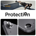 AGL07801 - Spigen Glas.tR EZ Fit Optik Pro lens protector on iPad Air 13 Space Gray showing camera protection with before and after close-up detail