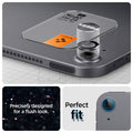 AGL07801 - Spigen Glas.tR EZ Fit Optik Pro camera lens protector being applied to iPad Air 13 in Space Gray showing precise flush fit