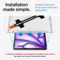 AGL07803 - iPad Air 12.9-inch GLAS.tR EZ FIT in Clear showing the installation made simple. Includes alignment kit for quick and easy application. Caution; Install the tray keeping it parallel to the screen. Be careful not to place the tray when tilted