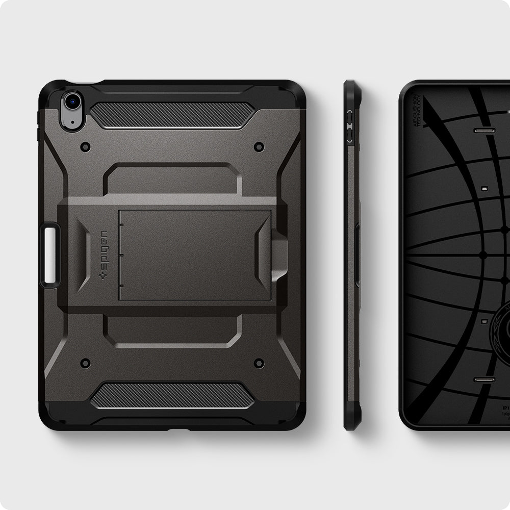 ACS02052 - iPad Air 10.9" (2022 / 2020) Case Tough Armor Pro in gunmetal showing the back, partial inner and side
