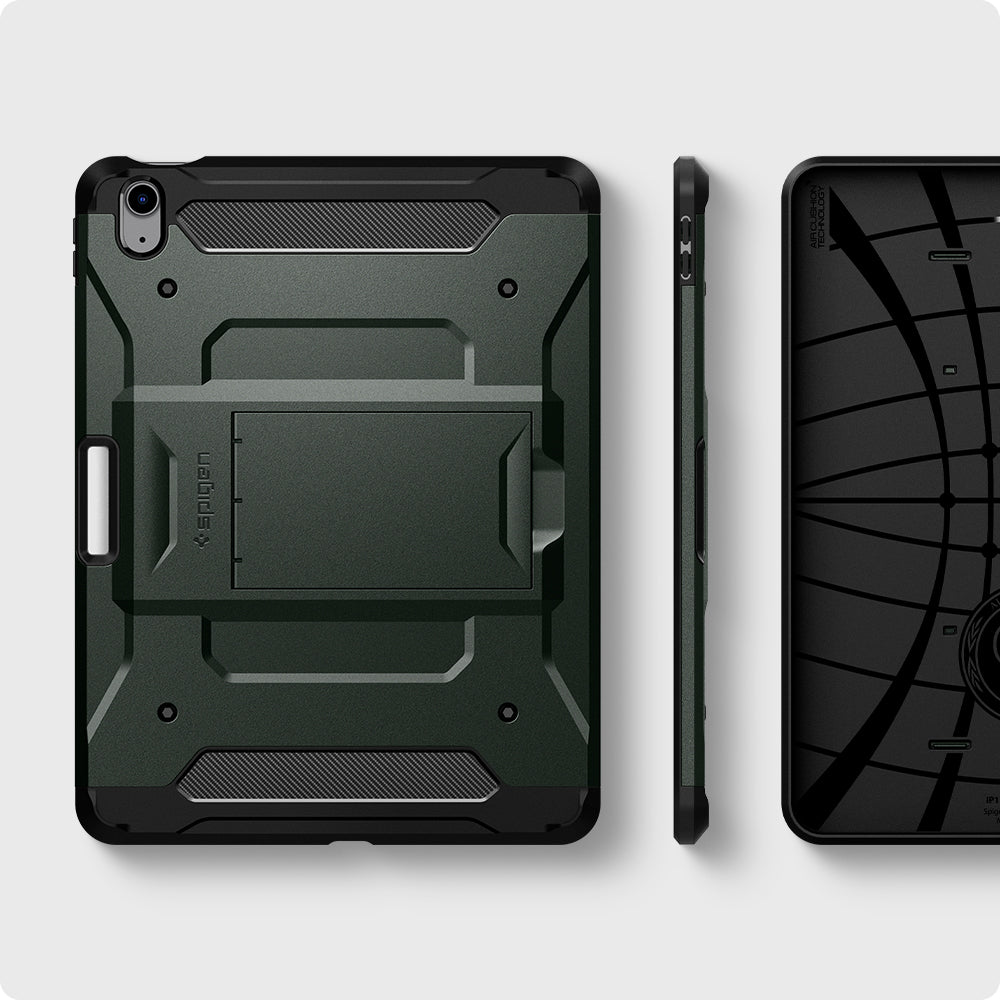 ACS02053 - iPad Air 10.9" (2022 / 2020) Case Tough Armor Pro in military green showing the back, partial inner and side