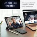 ACS03762 - iPad Mini 7 Liquid Air Folio showing the iPad mini 6 propped up for a video call on a desk with the tagline 