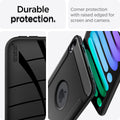 ACS03764 - iPad Mini 6 Case Rugged Armor in matte black showing the durable protection. Corner protection with raised edged for screen and camera
