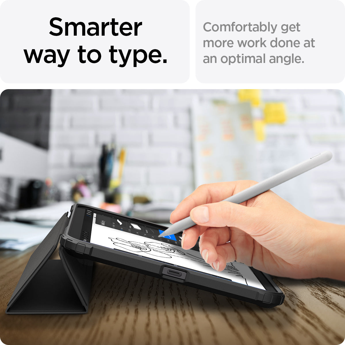 ACS12401 - iPad mini 8 Ultra Hybrid Pro showing a tablet positioned at a low angle for drawing with a stylus.