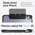 ACS03765 - iPad Mini 6 Case Ultra Hybrid Pro in black showing the strap down your Pencil. Smart strap design securely holds the Apple Pencil in place. Precise cutout for Touch ID