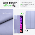 ACS03897 - iPad Mini 6 Case Ultra Hybrid Pro in lavender showing efficiently power saving. Automatically turns on and off to conserve battery life. Made with Vegan faux leather