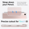 ACS03896 - iPad Mini 6 Case Ultra Hybrid Pro in rose gold showing the strap down your Pencil. Smart strap design securely holds the Apple Pencil in place. Precise cutout for Touch ID
