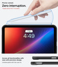 ACS12398 - iPad Mini 8 Rugged Armor in Matte Black showing a stylus attaching to the side of a tablet case with close-up views of accessible buttons and cutouts.