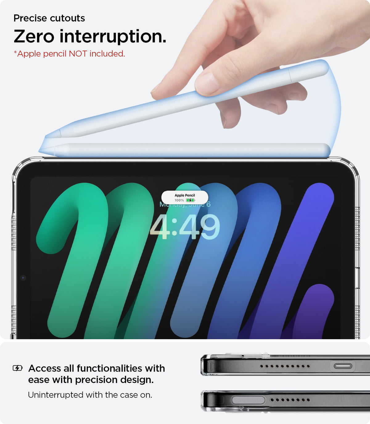 ACS11625 - iPad Mini Series Ultra Hybrid S showing precise case cutouts allowing access to charging, speakers, buttons, and stylus functionality.