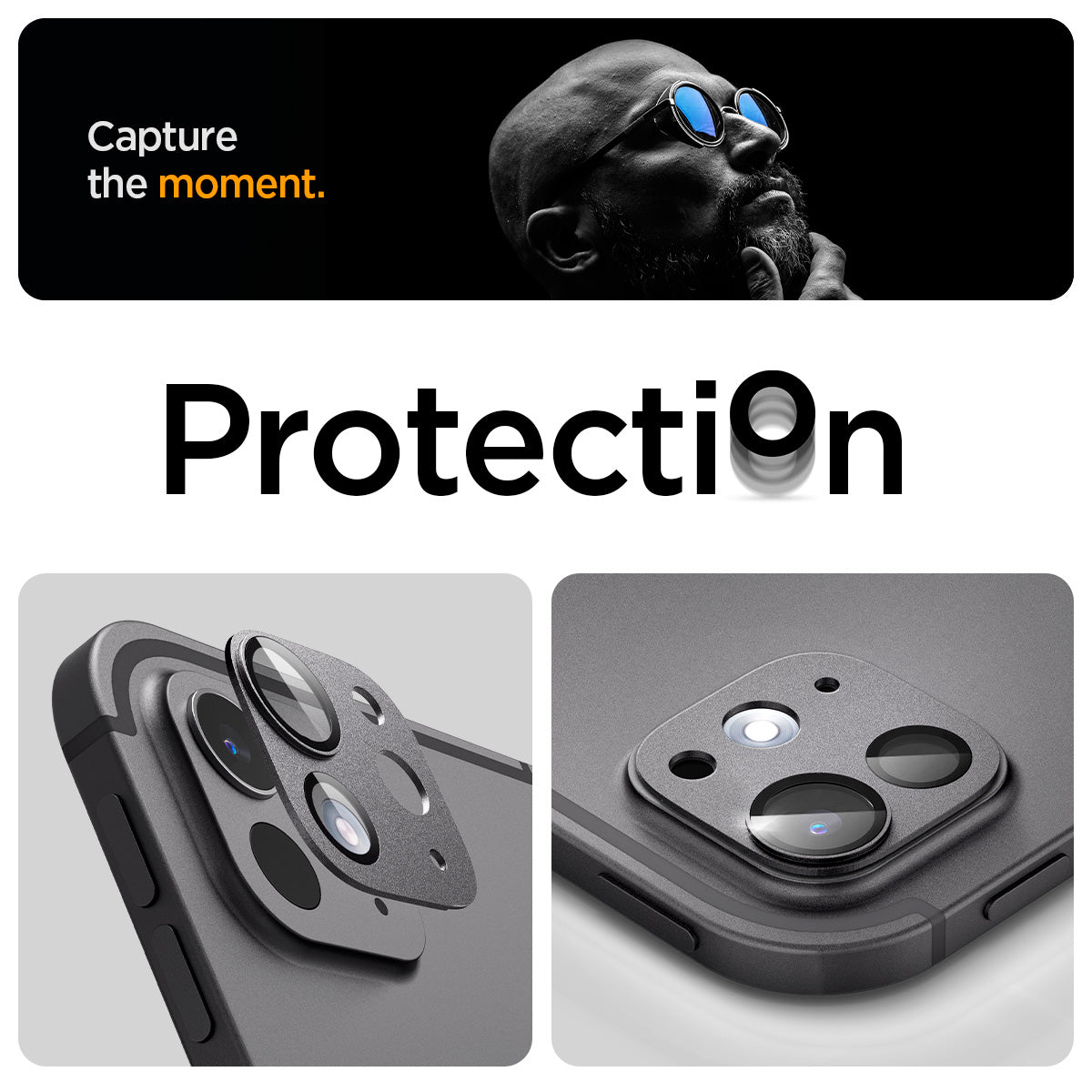 AGL07791 - iPad Pro 13-inch (2024) Optik Pro EZ Fit Lens Protector in Space Black showing the protection in every angle