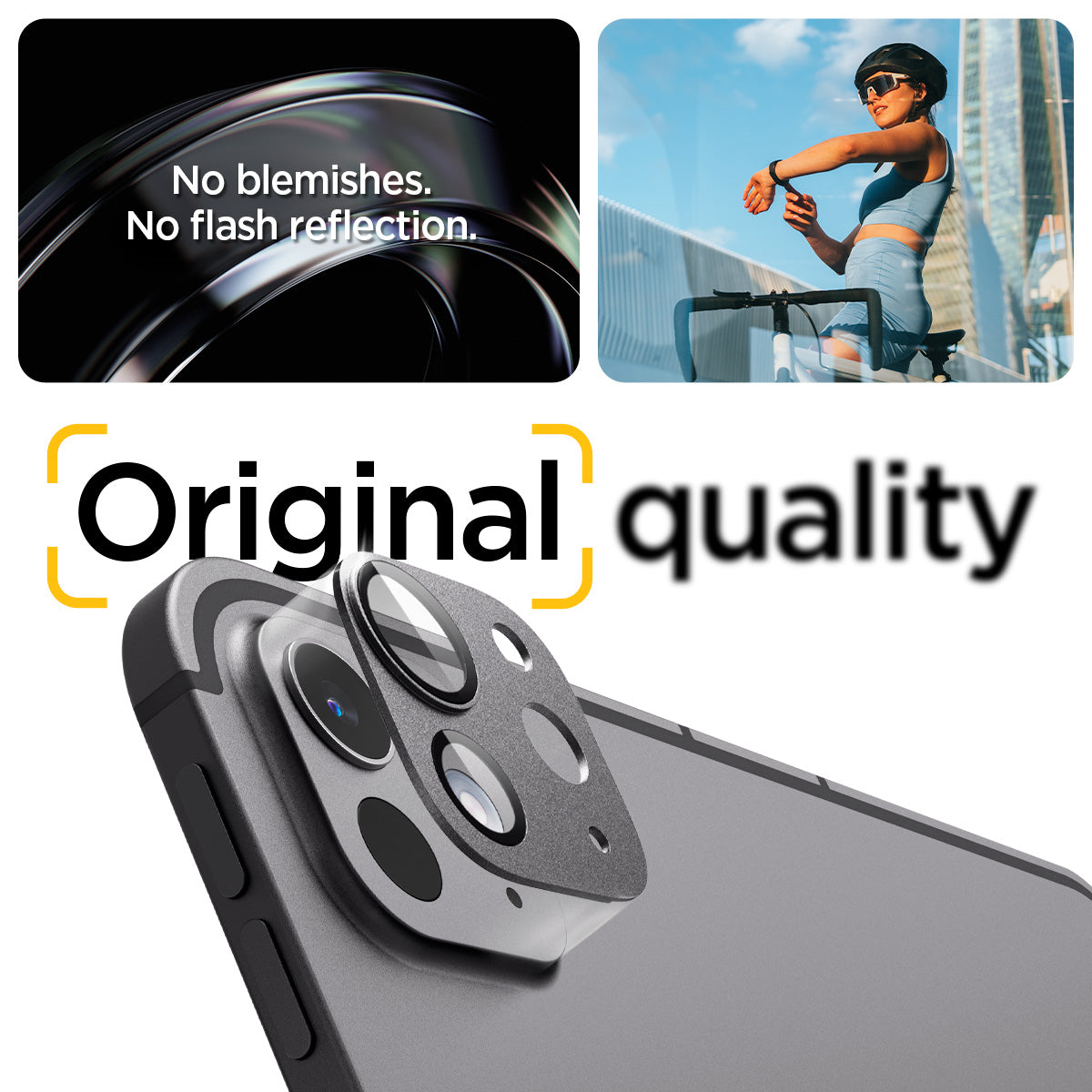 AGL07791 - iPad Pro 13-inch (2024) Optik Pro EZ Fit Lens Protector in Space Black showing no blemishes no flash reflection