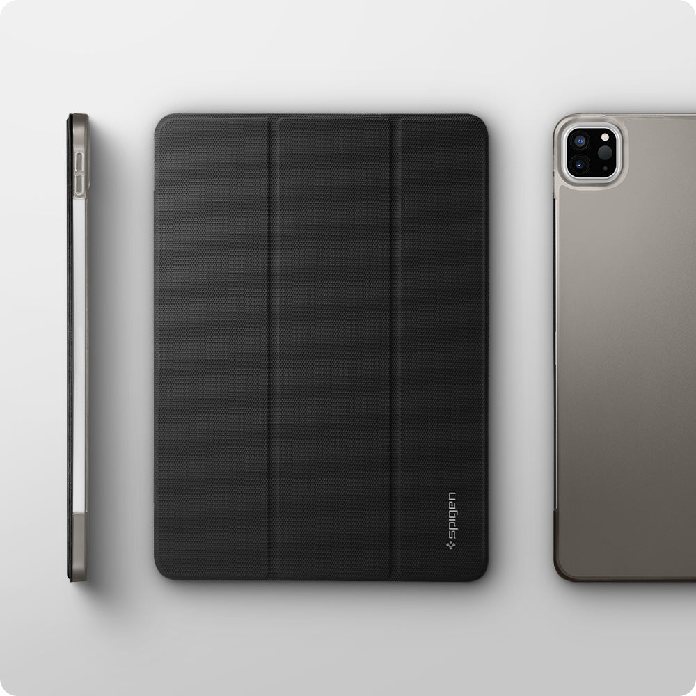 ACS02884 - iPad Pro 12.9" (2022/2021) Case Liquid Air Folio in black showing the front, partial back and side