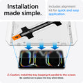 AGL07794 - iPad Pro 12.9-inch Paper Touch EZ Fit in Clear showing the installation made simple. Includes alignment kit for quick and easy application. Caution; Install the tray keeping it parallel to the screen. Be careful not to place the tray when tilted