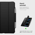 ACS07017 - iPad Pro 11-inch Case Rugged Armor Pro in Black showing the pencil secured.  Extra cautionary to keep pencil in place. Automatically turns on and off to conserve battery life