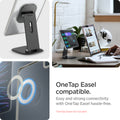 ACS06512 - iPad Pro 11-inch (2022) - Air Skin Pro OneTap showing case mounted on OneTap Easel stand with close-up of magnetic connection; OneTap Easel not included