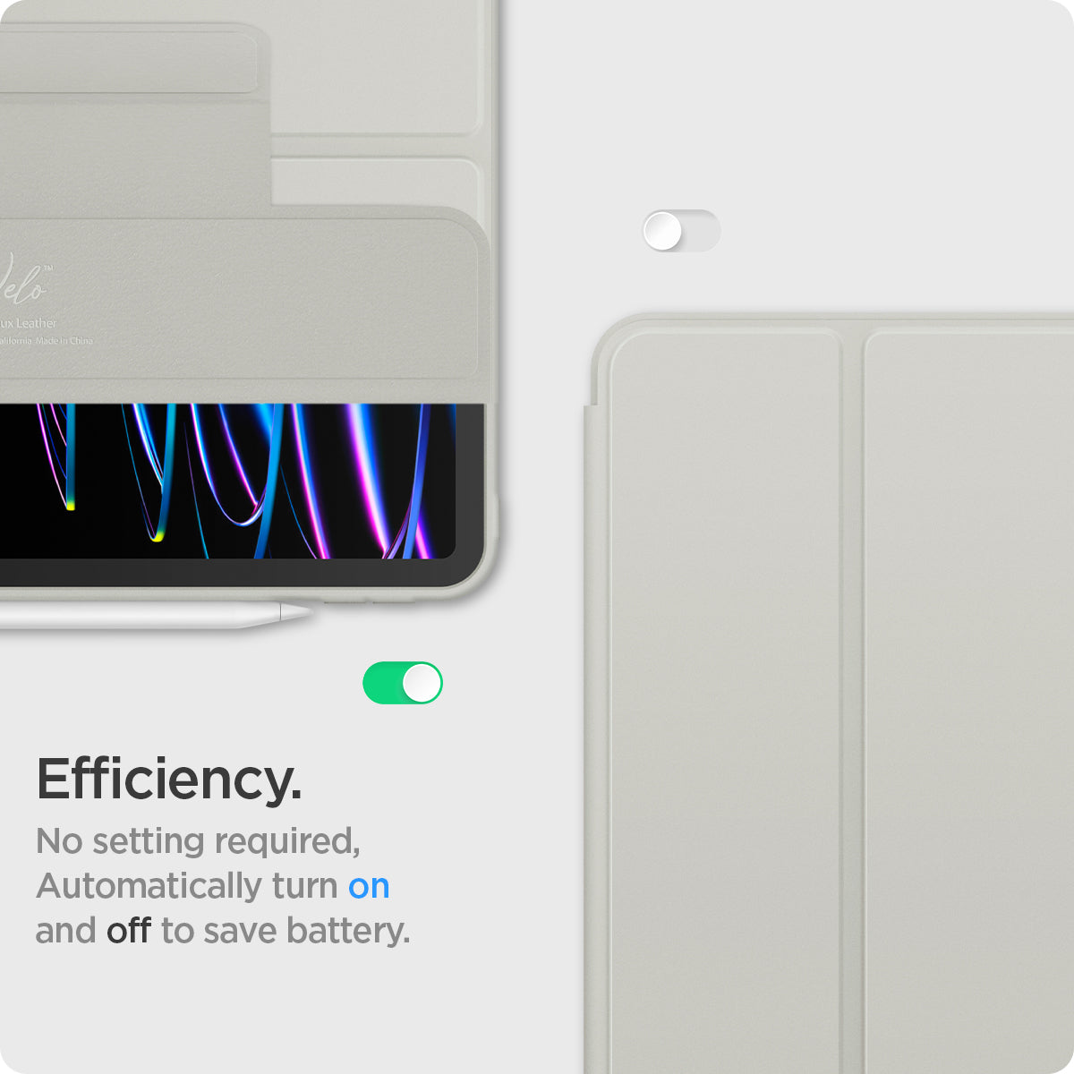 ACS06512 - iPad Pro 11-inch (2022) - Air Skin Pro OneTap showing closed view with Apple Pencil; highlights auto sleep and wake feature to save battery