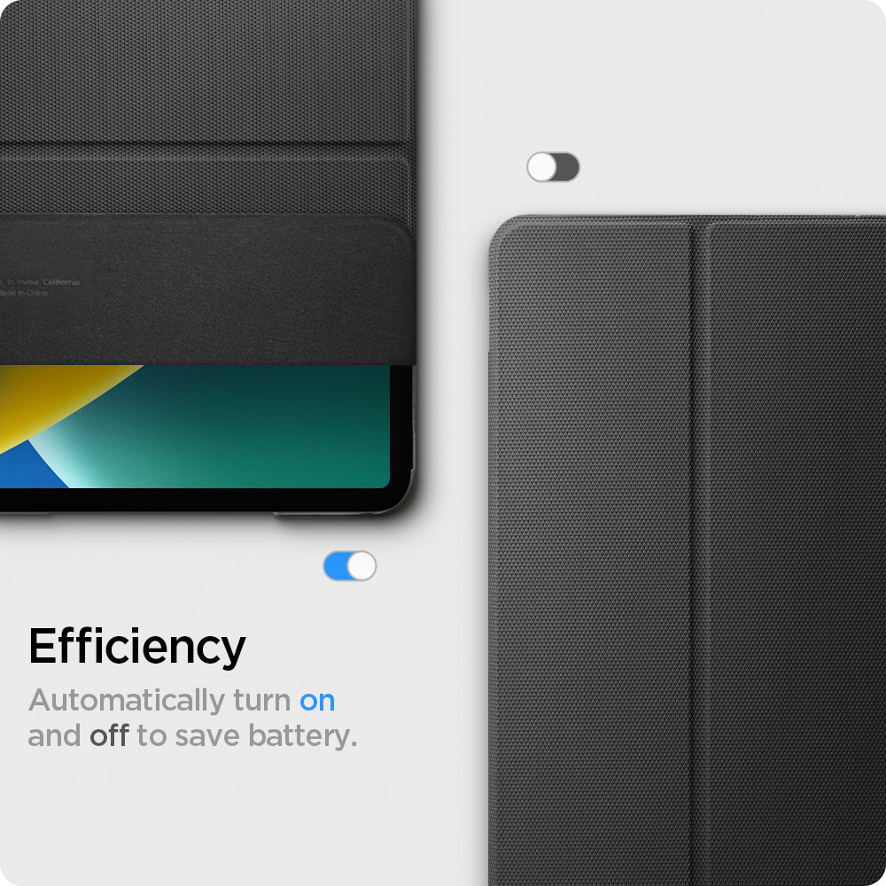 ACS05466 - iPad Pro 11" (2022/2021/2020/2018) Case Liquid Air Folio in black showing the efficiency. Automatically turn on and off to save battery