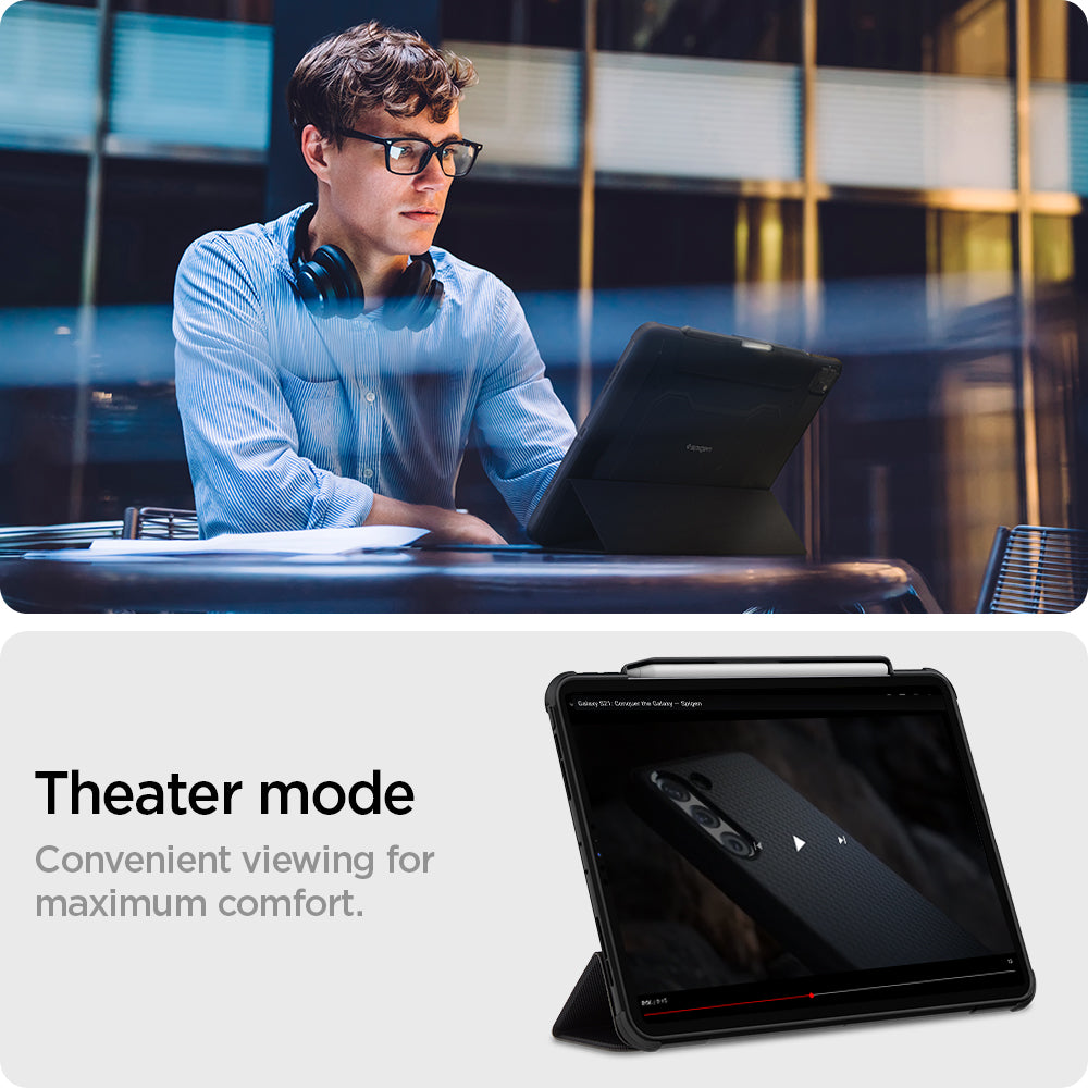 ACS02889 - iPad Pro 12.9-inch Case Rugged Armor Pro in Black showing the theater mode. Convenient viewing for maximum comfort