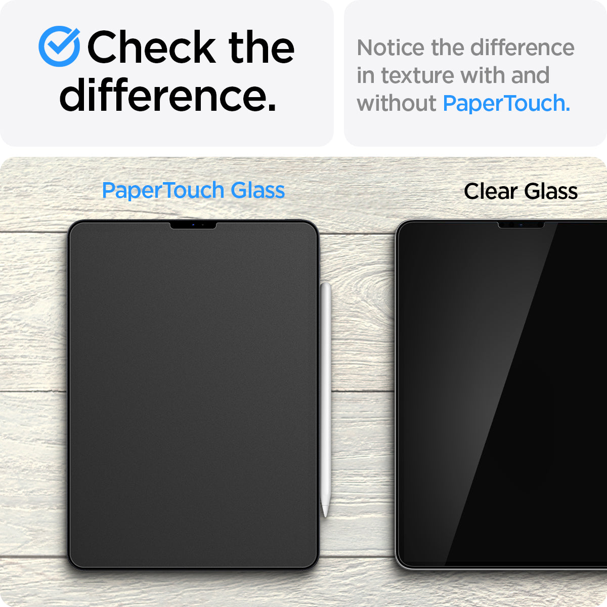 AGL06349 - iPad Pro 12.9" (2022/2021) Screen Protector Paper Touch EZ Fit showing the difference of the texture with and without PaperTouch