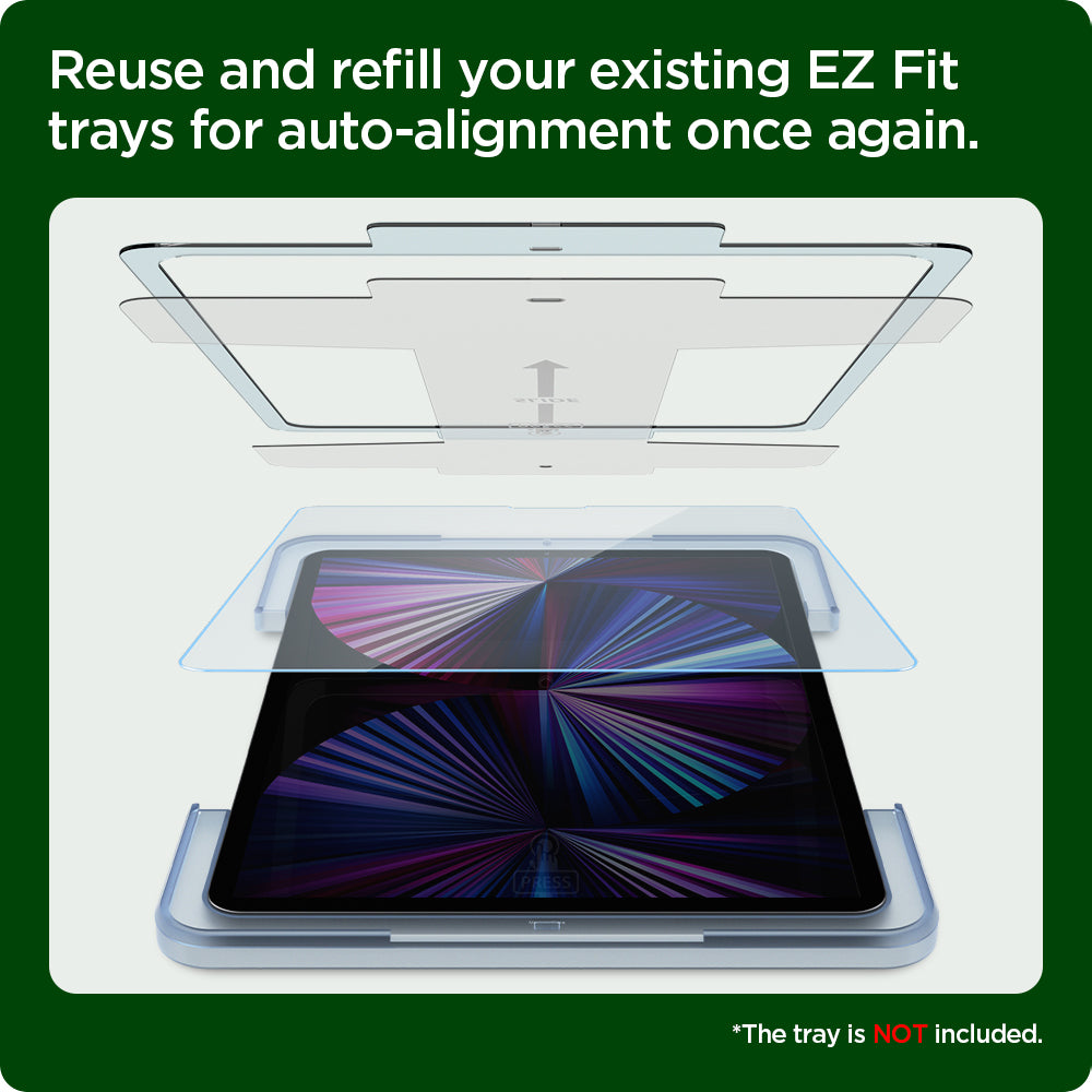 AGL04514 - iPad Pro 12.9" Screen Protector EZ FIT GLAS.tR Refill showing the reuse and refill your existing EZ Fit trays for auto-alignment once again