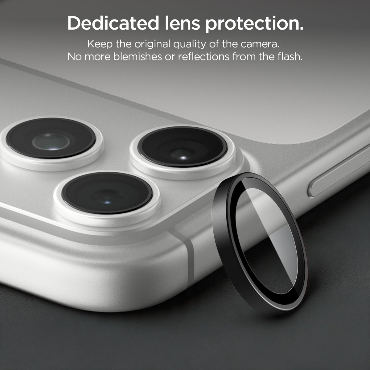 AGL12043 - iPhone 18 Pro Max / iPhone 18 Pro Optik Pro EZ Fit Lens Protector in black showing individual lens protectors designed to cover each camera lens while maintaining clear image quality.