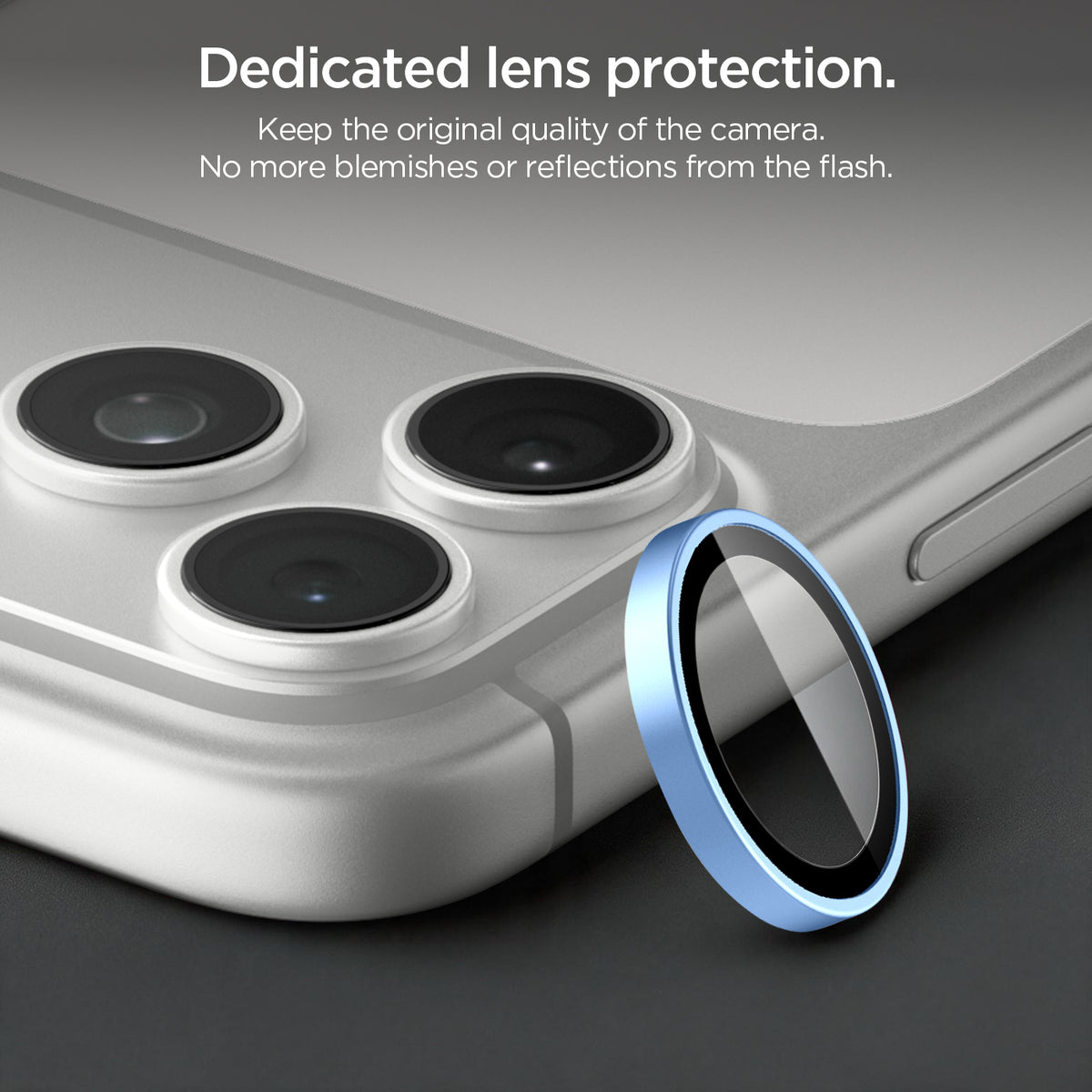 AGL12045 - iPhone 18 Pro Max / iPhone 18 Pro Optik Pro EZ Fit Lens Protector in Glacier showing individual lens protectors designed to cover each camera lens while maintaining clear image quality.