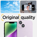 AGL05603 - iPhone 14 / 14 Plus Optik Pro Lens Protector in purple showing the no blemishes, no flash reflection oh, snap, original quality.