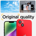 AGL05605 - iPhone 14 / 14 Plus Optik Pro Lens Protector in red showing the no blemishes, no flash reflection oh, snap, original quality.