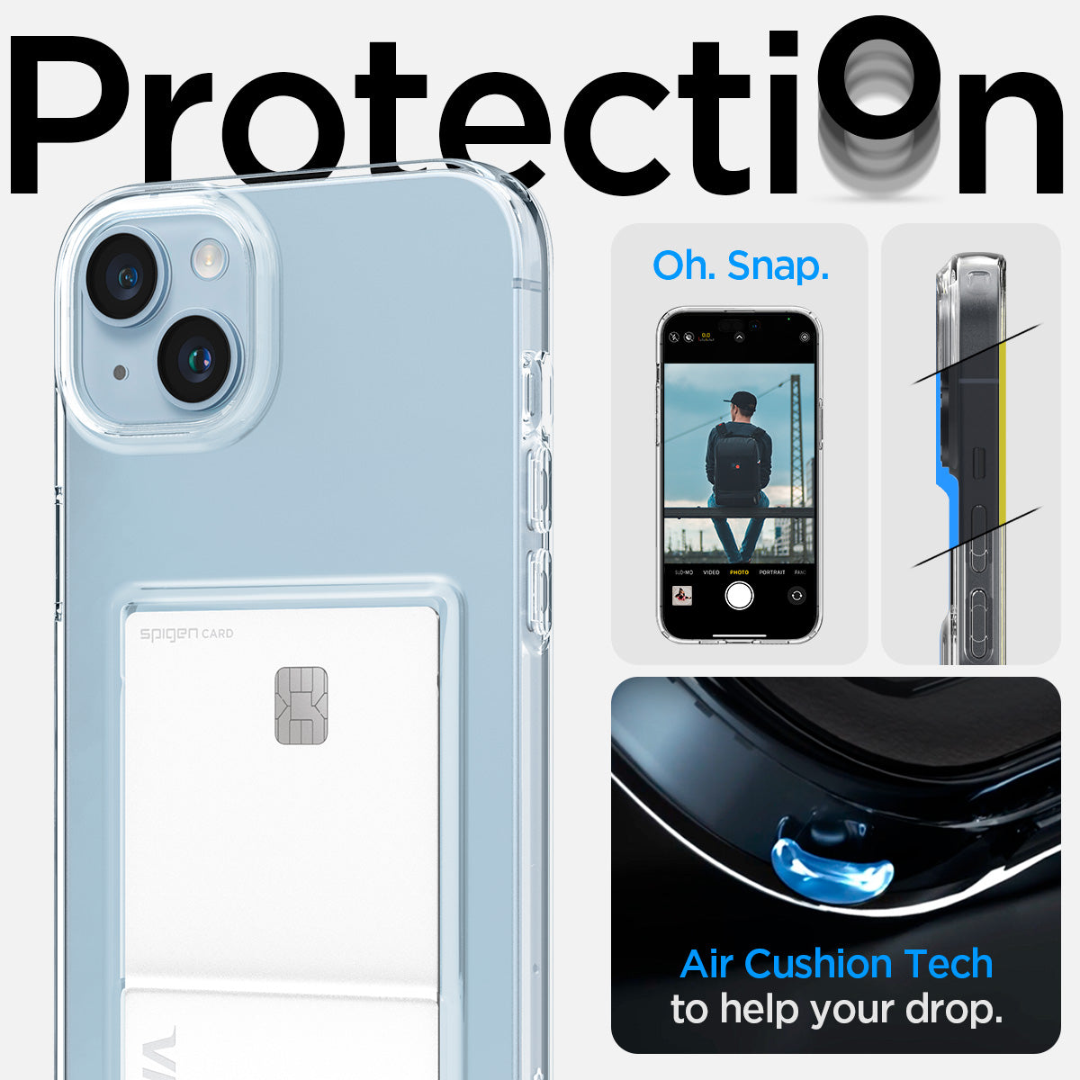 ACS05054 - iPhone 14 Case Crystal Slot in crystal clear showing protection. Air cushion tech to help your drop.