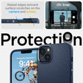 ACS04892 - iPhone 14 Plus Case Liquid Air in navy blue showing the raised edges prevent surface scratches on the camera and screen