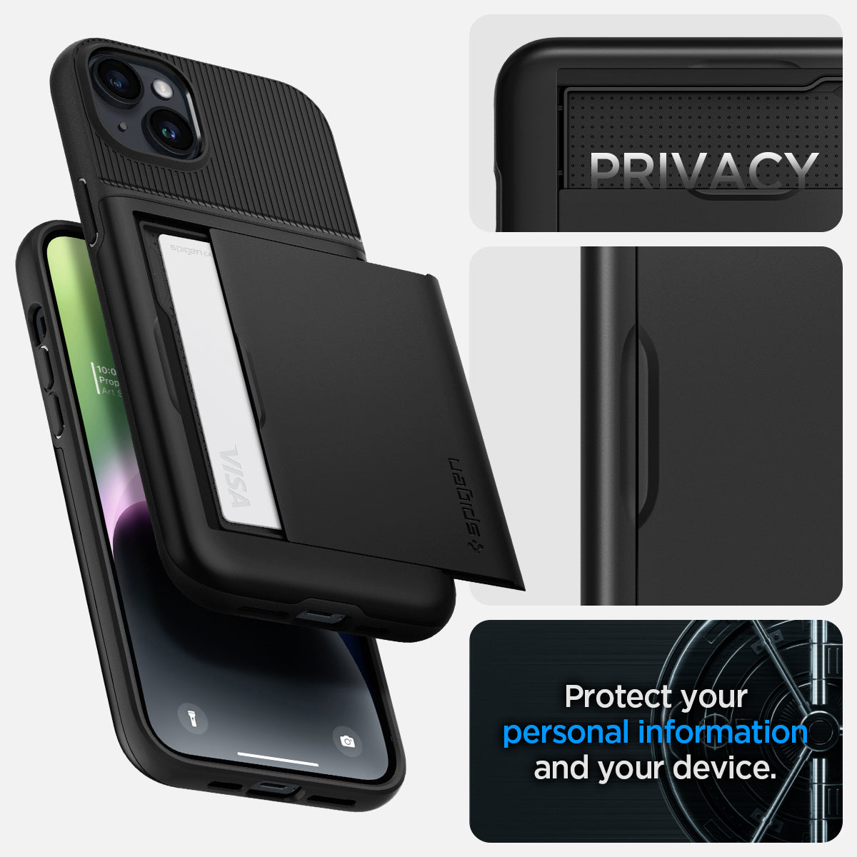 ACS04911 - iPhone 14 Plus Case Slim Armor CS in black showing the back  showing privacy. protect your personal information and your device.