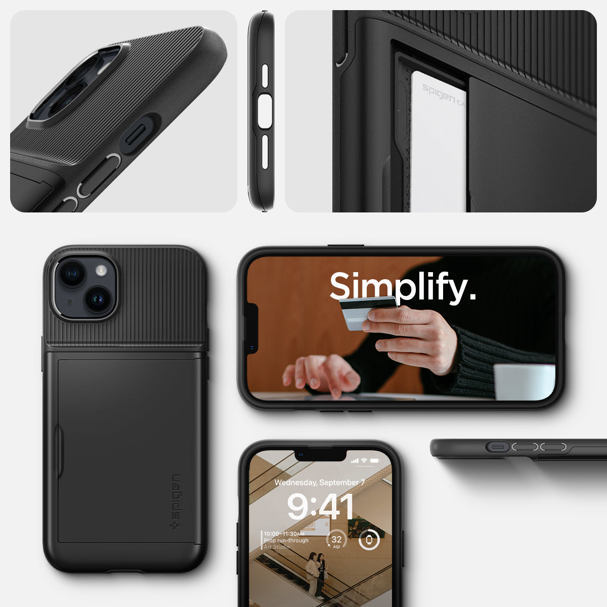 ACS04911 - iPhone 14 Plus Case Slim Armor CS in black showing the back showing simplify and detail.