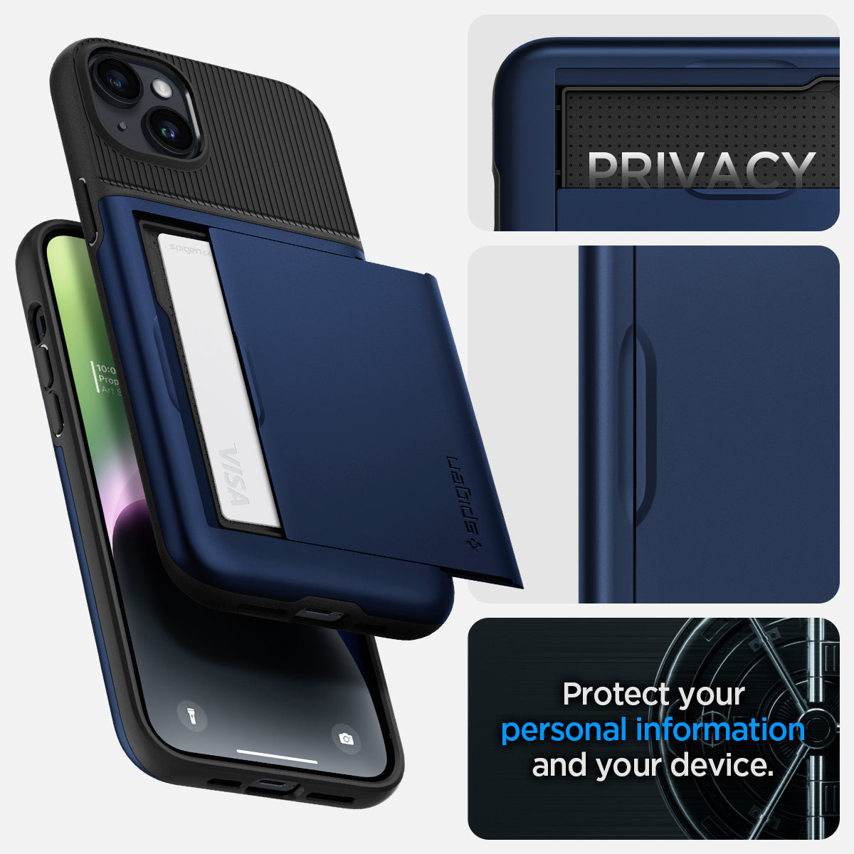 ACS04913 - iPhone 14 Plus Case Slim Armor CS in navy blue showing privacy. protect your personal information and your device.