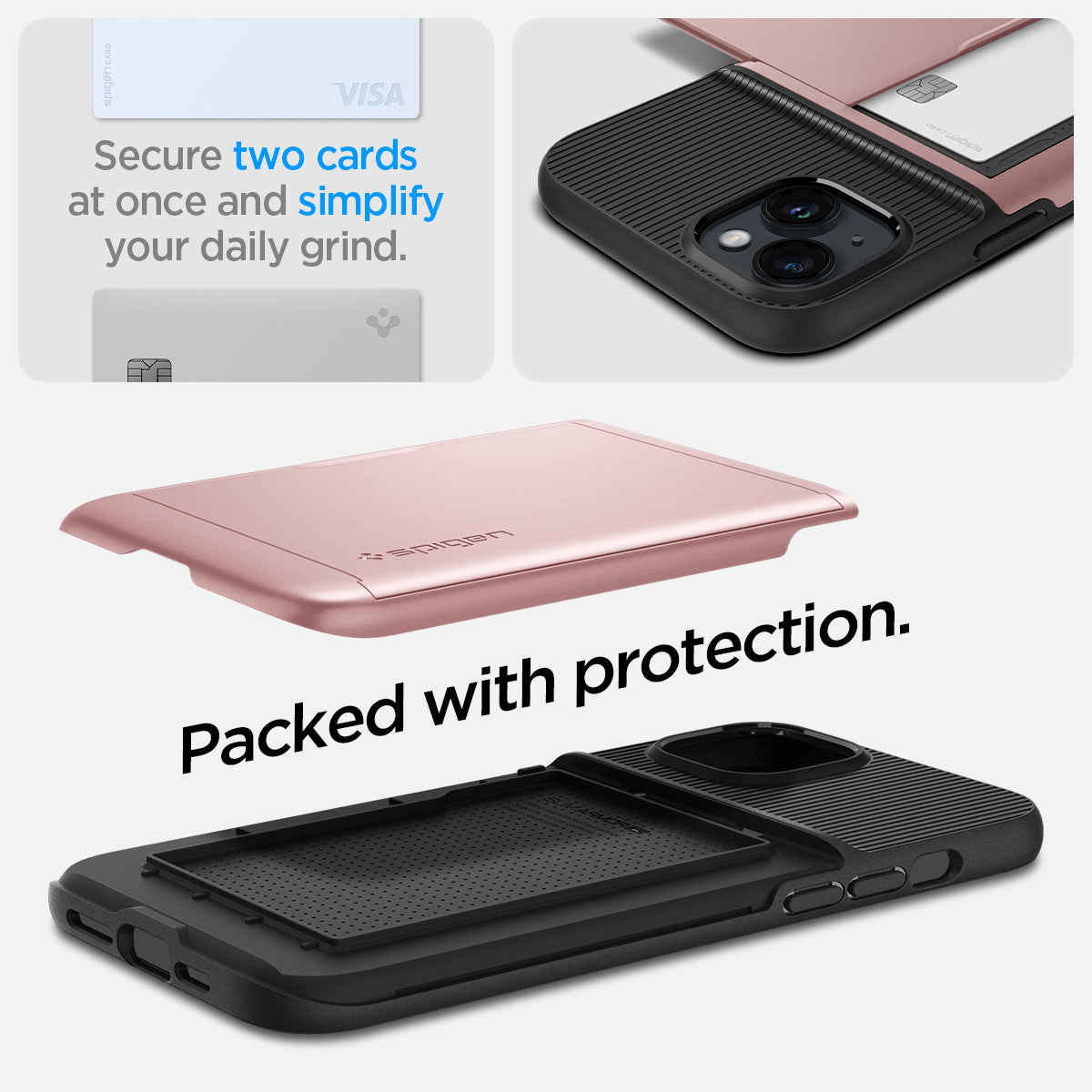 ACS04912 - iPhone 14 Plus Case Slim Armor CS in rose gold  showing the back showing secure two cards at once and simplify your daily grind. Packed with protection.