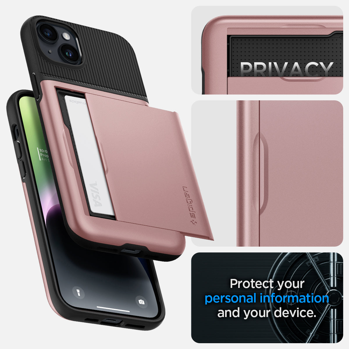 ACS04912 - iPhone 14 Plus Case Slim Armor CS in rose gold showing privacy. protect your personal information and your device.