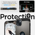 ACS04914 - iPhone 14 Plus Case Tough Armor (MagFit) in gunmetal showing raised edges prevent surface scratches on the camera and screen. Protection.