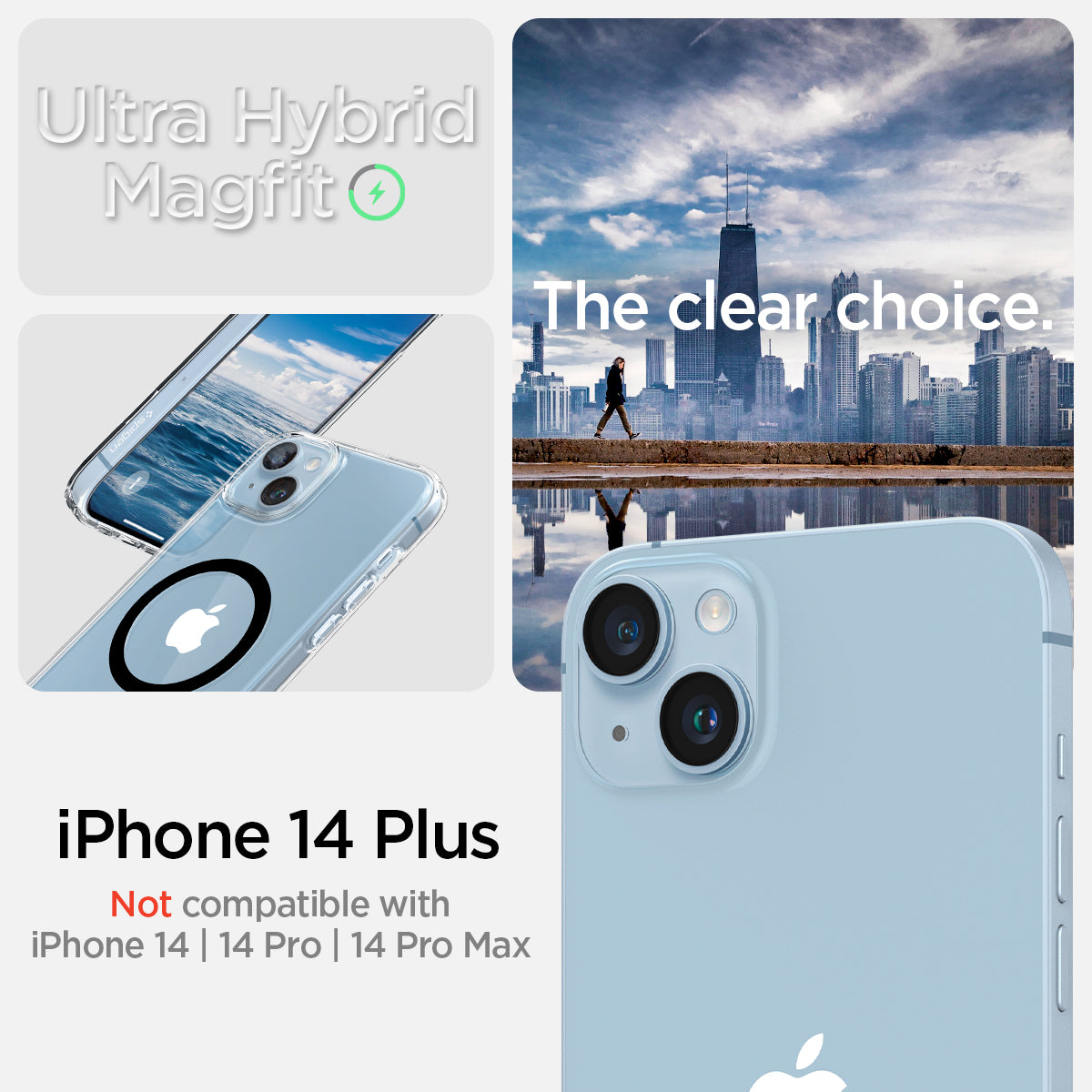 ACS04903 - iPhone 14 Plus Case Ultra Hybrid (MagFit) in black  showing Not compatible with iPhone 14, 14 pro, 14 pro max. ultra hybrid magfit. the clear choice