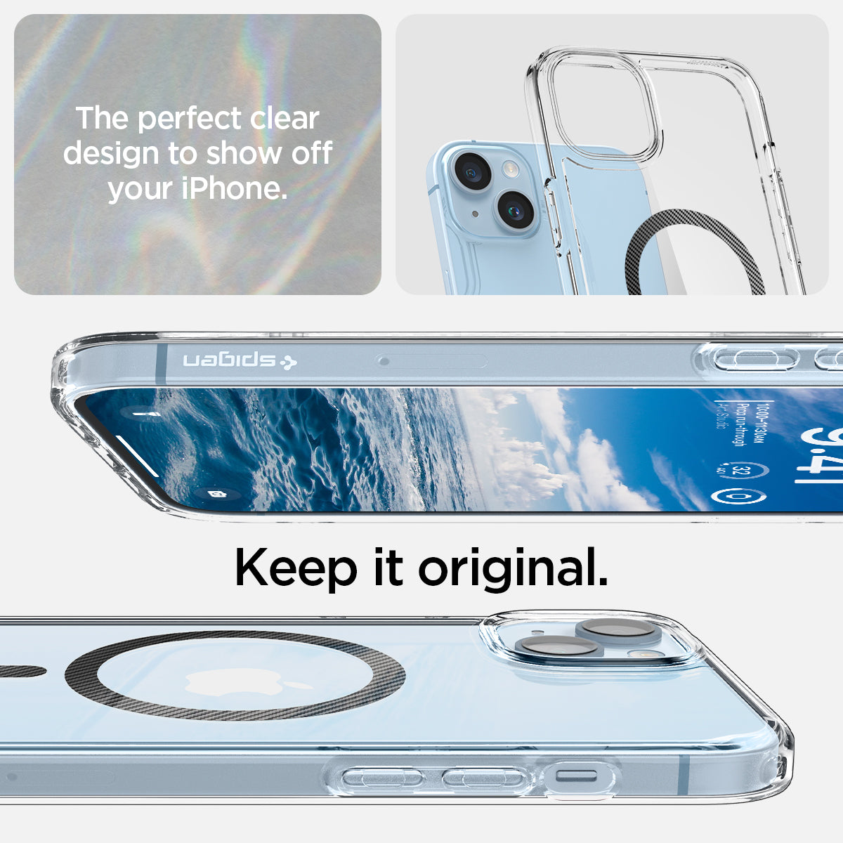 ACS04904 - iPhone 14 Plus Case Ultra Hybrid (MagFit) in carbon fiber showing the perfect clear design to show off your iPhone. Keep it original.