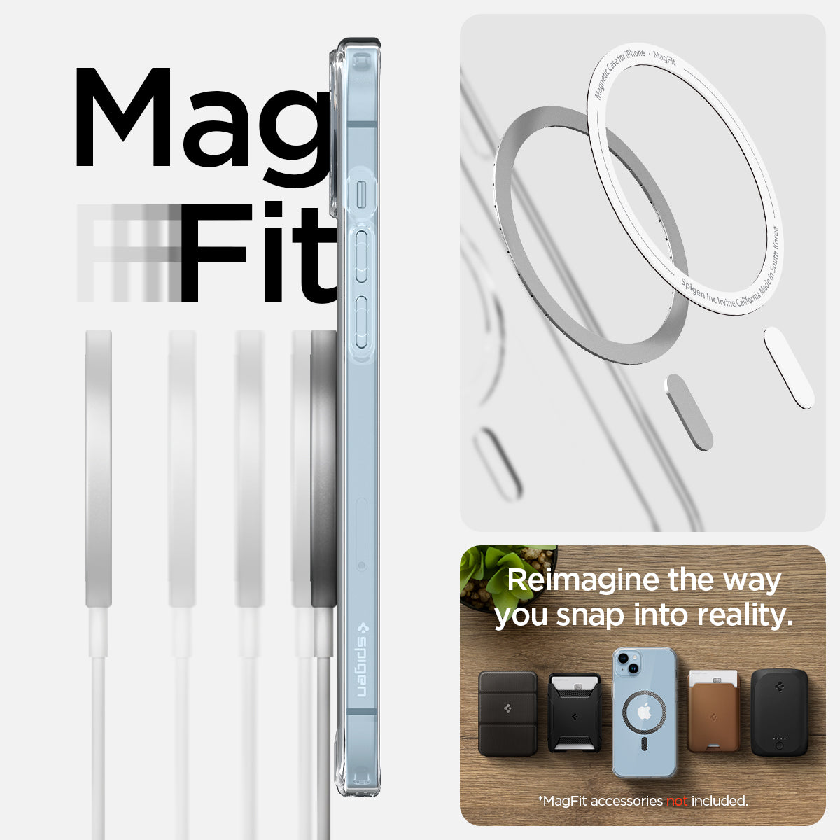 ACS04904 - iPhone 14 Plus Case Ultra Hybrid (MagFit) in carbon fiber showing magfit. Reimagine the way you snap into reality.