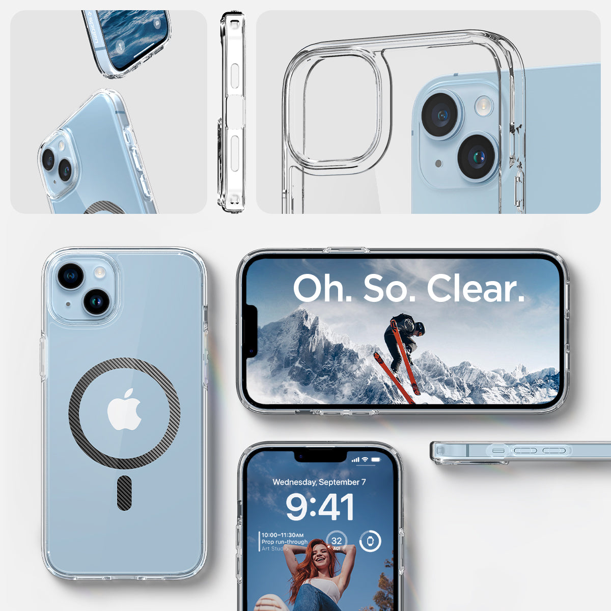 ACS04904 - iPhone 14 Plus Case Ultra Hybrid (MagFit) in carbon fiber showing oh. so. clear.