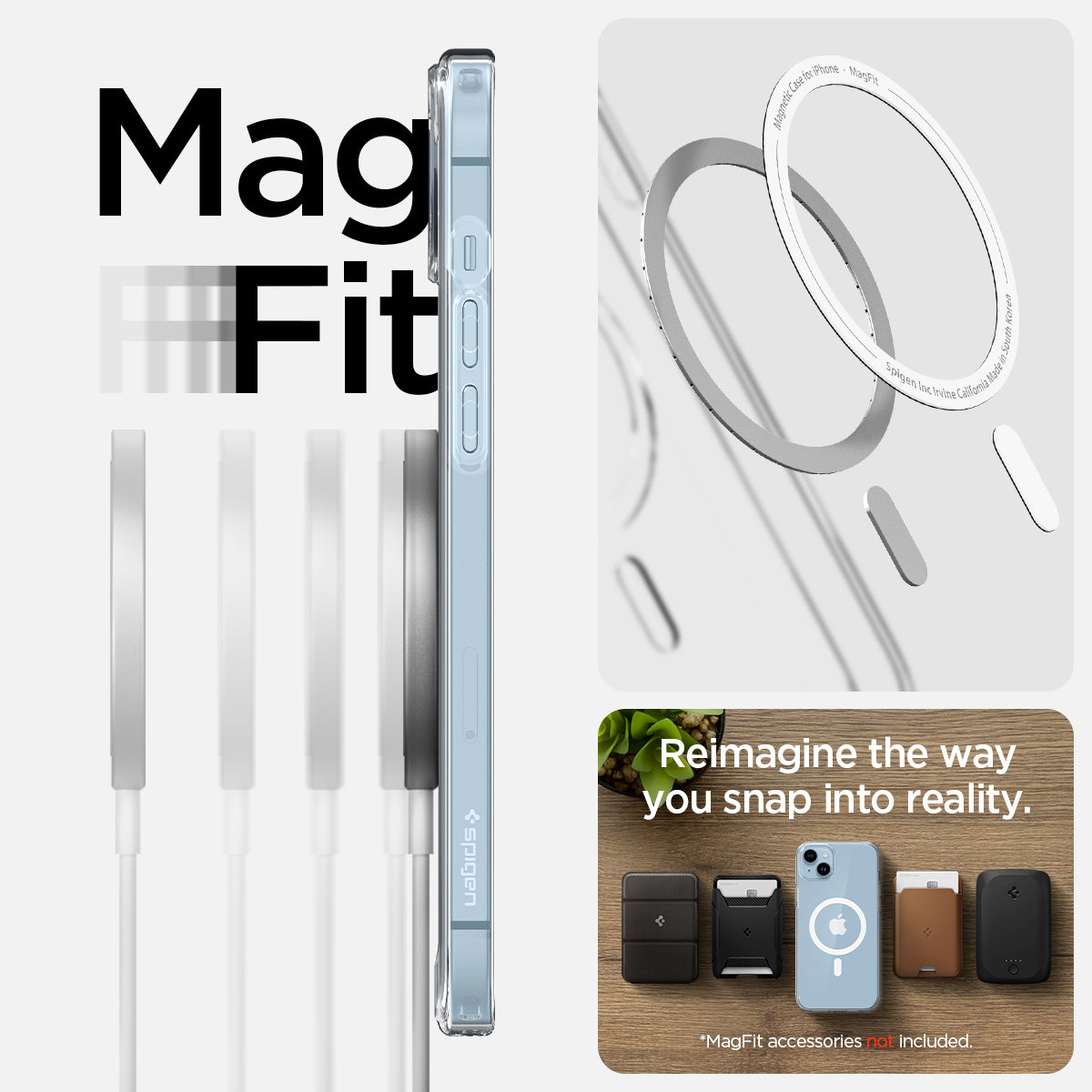 ACS04902 - iPhone 14 Plus Case Ultra Hybrid (MagFit) in white showing magfit. Reimagine the way you snap into reality.