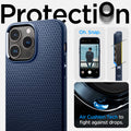ACS04958 - iPhone 14 Pro Case Liquid Air in navy blue showing the protection. Air Cushion Tech to fight against drops