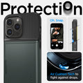 ACS04837 - iPhone 14 Pro Max Case Slim Armor CS in abyss green showing protection Oh, snap. Air cushion tech to fight against drops.