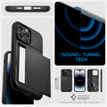 ACS04835 - iPhone 14 Pro Max Case Slim Armor CS in black sound tunnel tech. designed by spigen.