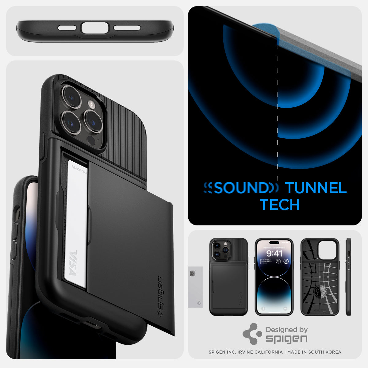 ACS04835 - iPhone 14 Pro Max Case Slim Armor CS in black sound tunnel tech. designed by spigen.