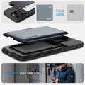 ACS04838 - iPhone 14 Pro Max Case Slim Armor CS in metal slate showing simplify your everyday. fits 2 cards.